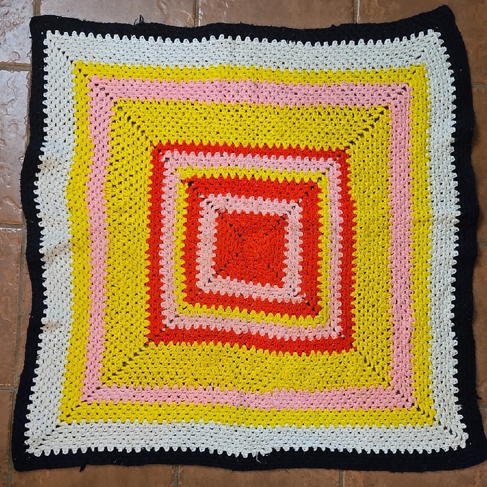 Vintage Handmade Crochet Granny Square 34" x 34 1/2" Multicolor